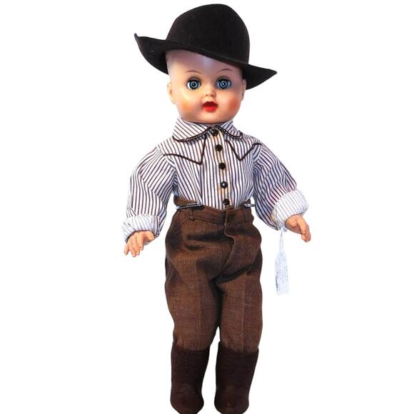 14" 50s or 60s Vintage Western Dressed Boy Vinyl Head w/Stuffed Rubber Body - Picture 1 of 13